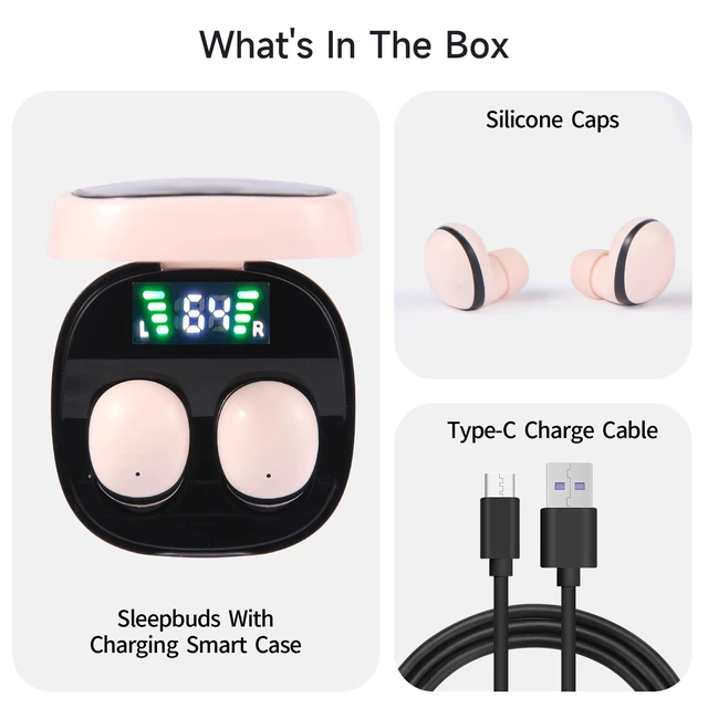Alt view image 5 of 5 - Kibubu Air 10 Mini Wireless Sleep Earbuds with LED Display & Charging Case 42 dB Noise Cancellation, Ultra-Mini & Invisible Fit, Ultra-Light 2.3 g Each,Side-Sleeper Comfort, 25H Playtime (Whit