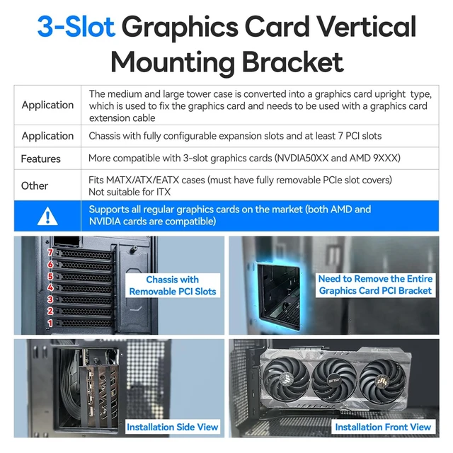 Alt view image 3 of 5 - RAGEER Vertical GPU Mount 2/3 Slot, GPU Mounting Bracket
