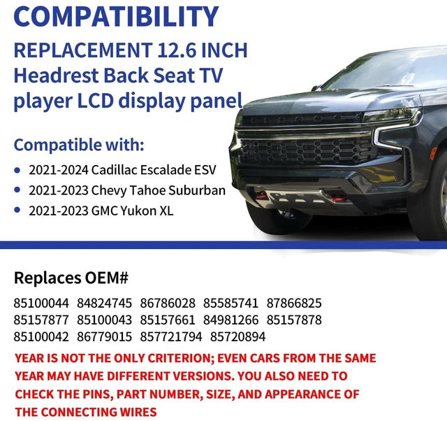 Alt view image 3 of 5 - TsuperU 12.6" LCD Display Digitizer Replacement for Cadillac Escalade Headrest Back Seat TV DVD Screen 2021-2024, Touch Screen Monitor for GMC Yukon XL Chevy Suburban Tahoe 2021-2023 84824745 86786028