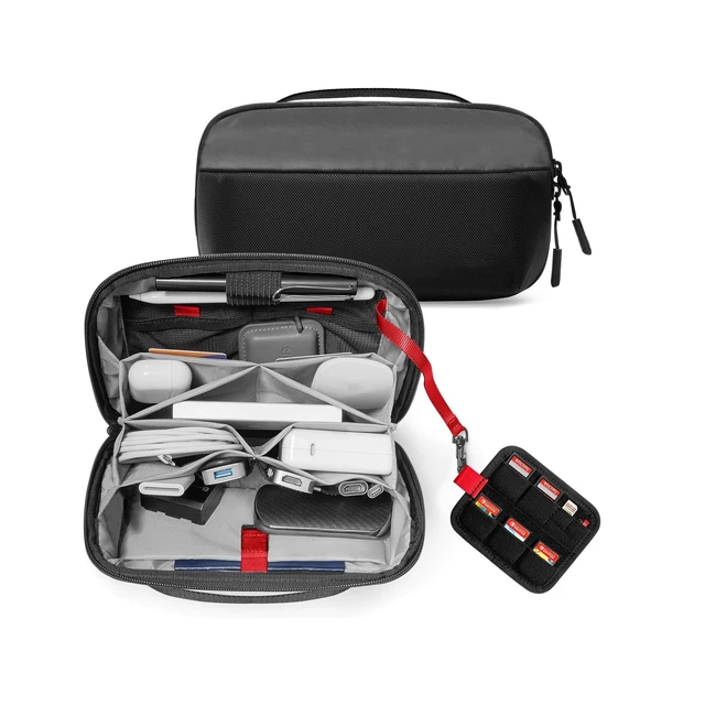 Main image of Electronic Organizer Accessory Pouch for MacBook Charger, Cable, Power Bank, Hard Drive, Water-Resistant, Removable Card Slots, Black