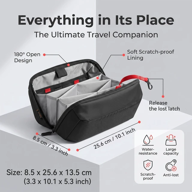 Alt view image 3 of 5 - Electronic Organizer Accessory Pouch for MacBook Charger, Cable, Power Bank, Hard Drive, Water-Resistant, Removable Card Slots, Black