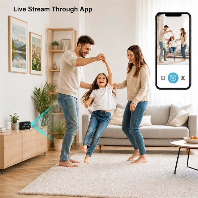 Alt view image 2 of 5 - Aivisee Clock Camera Nanny Cam with 1080P HD Video, AI Motion Detection, Night Vision, Dual-Band 2.4/5GHz WiFi, Bluetooth Setup, Local & Cloud Storage, Indoor Security Camera for Home & Office