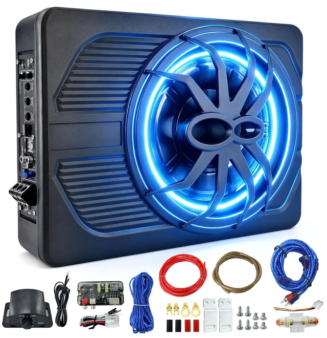 Main image of 10"800W Under Seat Subwoofers With Amp,All-in-One Subwoofer And Amp Package With Blue Light&Robust Cooling,Individual Control for Low Pass/Gain/Boost Bass,Perfect Deep Bass for Car/Truck/SUV/Jeep/MPV