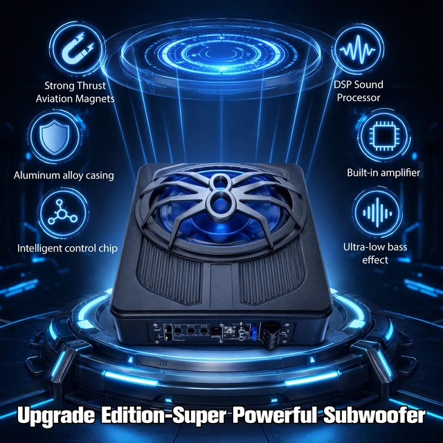 Alt view image 3 of 5 - 10"800W Under Seat Subwoofers With Amp,All-in-One Subwoofer And Amp Package With Blue Light&Robust Cooling,Individual Control for Low Pass/Gain/Boost Bass,Perfect Deep Bass for Car/Truck/SUV/Jeep/MPV