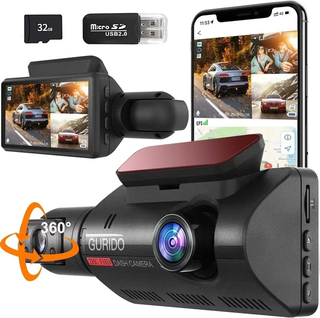 Main image of Dash Cam Front and Inside, Dual Channel, 360 Dash Cam with 32g SD Card, 1440p +1080p Dash Camera for Cars, Cabin, Dashcam with 3"" LCD IR Night Vision