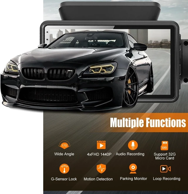Alt view image 4 of 5 - Dash Cam Front and Inside, Dual Channel, 360 Dash Cam with 32g SD Card, 1440p +1080p Dash Camera for Cars, Cabin, Dashcam with 3"" LCD IR Night Vision