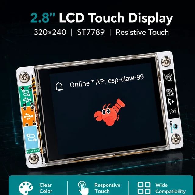Alt view image 5 of 5 - RockBase NM-CYD-C5 ESP32-C5 Development Board, 2.8" Touchscreen, Dual-Band Wi-Fi 6, Built-in ESP-Claw AI Smart Frame, Compatible with Arduino