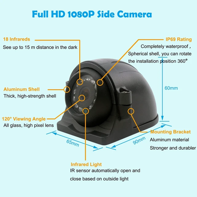 Alt view image 5 of 5 - CAMSLEAD 9" Car Monitor 1080P Rear View Camera System with Wired, HD DVR Recorder, 4 Channel Input, Quad Split Screen, 4X Waterproof Heavy Duty Backup Camera Side Cameras, Waterproof, Night Vision