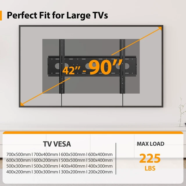 Alt view image 2 of 5 - GLWIXY Ultra Slim Large Low Profile Heavy Duty Fixed TV Wall Mount for 42-90" 4K TVs & Monitors