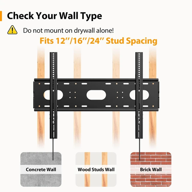Alt view image 4 of 5 - GLWIXY Ultra Slim Large Low Profile Heavy Duty Fixed TV Wall Mount for 42-90" 4K TVs & Monitors