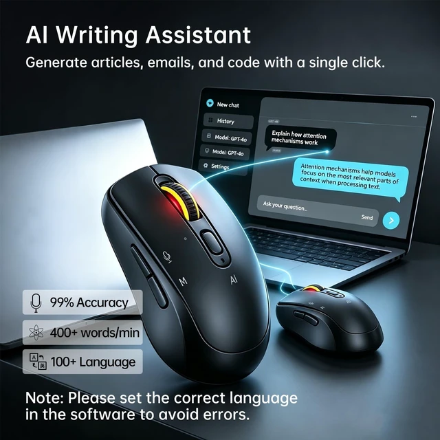 Alt view image 3 of 5 - MTCA AI Mouse for Computer (Black)