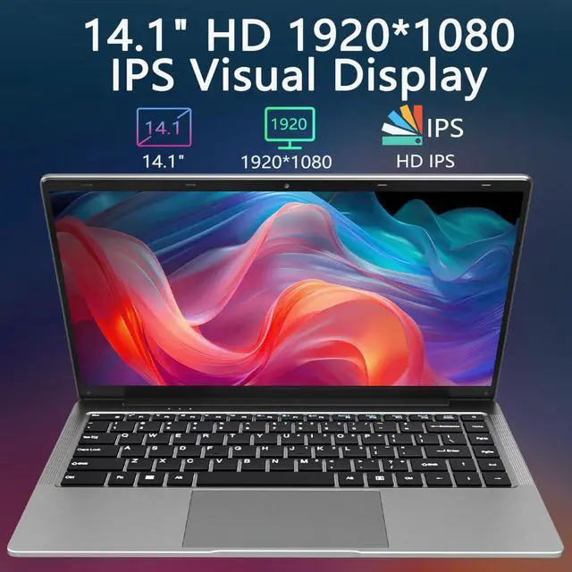 Alt view image 4 of 7 - KurieTim 14.1 Inch Laptop, 8GB DDR4 RAM, 256GB M.2 SATA SSD, Laptops Computer with Celeron CPU J4125 (4C/4T, Up to 2.7GHz), 14.1" FHD IPS LCD Screen, WiFi, Webcam, USB-A x2, Mini HDMI, Silver
