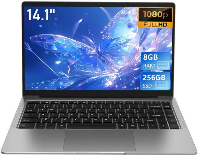 Main image of Auusda 14.1'' FHD Laptop, Quad-Core, 8GB RAM, 256GB SSD, Win11 Pro, Mini HDMI, Dual-Band WiFi, Bluetooth, Webcam, Lightweight Notebook, Student & Business, 2-Year Warranty, Gray