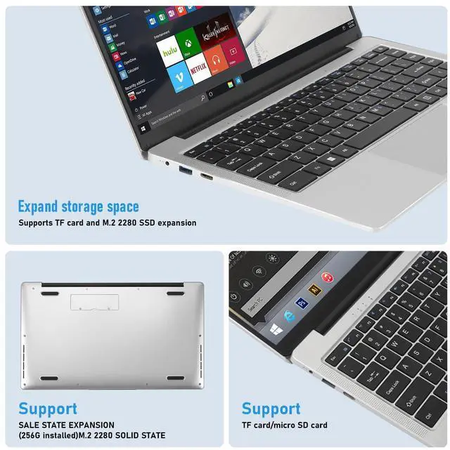 Alt view image 4 of 7 - Auusda 14.1'' FHD Laptop, Quad-Core, 8GB RAM, 256GB SSD, Win11 Pro, Mini HDMI, Dual-Band WiFi, Bluetooth, Webcam, Lightweight Notebook, Student & Business, 2-Year Warranty, Gray