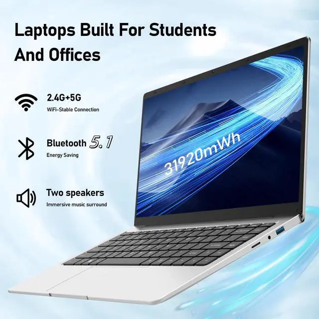 Alt view image 2 of 7 - Auusda 14.1'' FHD Laptop, Quad-Core, 8GB RAM, 256GB SSD, Win11 Pro, Mini HDMI, Dual-Band WiFi, Bluetooth, Webcam, Lightweight Notebook, Student & Business, 2-Year Warranty, Gray