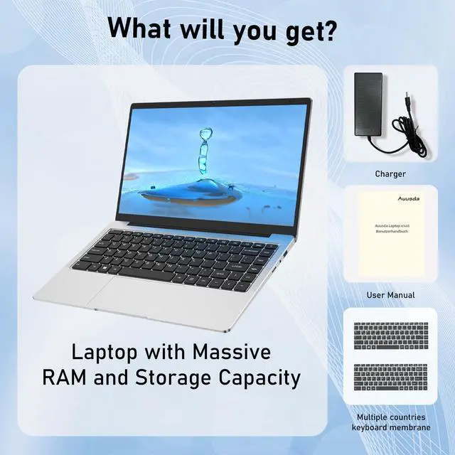Alt view image 7 of 7 - Auusda 14.1'' FHD Laptop, Quad-Core, 8GB RAM, 256GB SSD, Win11 Pro, Mini HDMI, Dual-Band WiFi, Bluetooth, Webcam, Lightweight Notebook, Student & Business, 2-Year Warranty, Gray