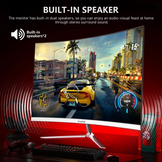 Alt view image 5 of 7 - 24.5 Inch Gaming Curved Monitor Built-in Speakers, 3000R 120Hz White PC Screen Full HD 1080P, HDMI 2.0, VGA, Wall Mount Compatible 75 * 75mm