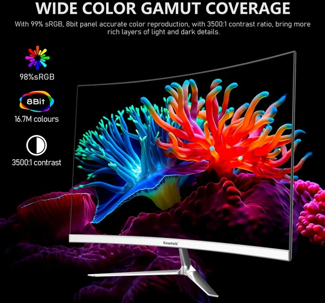 Alt view image 3 of 7 - 24.5 Inch Gaming Curved Monitor Built-in Speakers, 3000R 120Hz White PC Screen Full HD 1080P, HDMI 2.0, VGA, Wall Mount Compatible 75 * 75mm