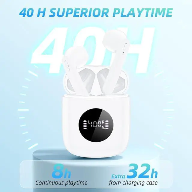 Alt view image 2 of 6 - Wireless Earbuds 40H Playtime 8H Continuous Playtime Bluetooth Ear Buds, IPX6 Waterproof Stereo Sound Bluetooth Wireless Headphones with Microphone and Charging Case for iOS Android Sports