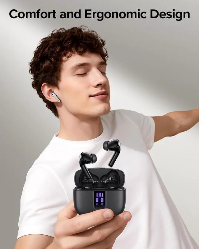 Alt view image 2 of 7 - Bluetooth Headphones True Wireless Earbuds 60H Playback LED Power Display Earphones with Wireless Charging Case IPX5 Waterproof in-Ear Ear buds with Mic for TV Smart Phone Laptop Computer Sports