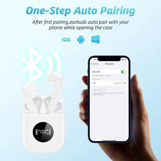 Alt view image 6 of 6 - Wireless Earbuds 40H Playtime 8H Continuous Playtime Bluetooth Ear Buds, IPX6 Waterproof Stereo Sound Bluetooth Wireless Headphones with Microphone and Charging Case for iOS Android Sports