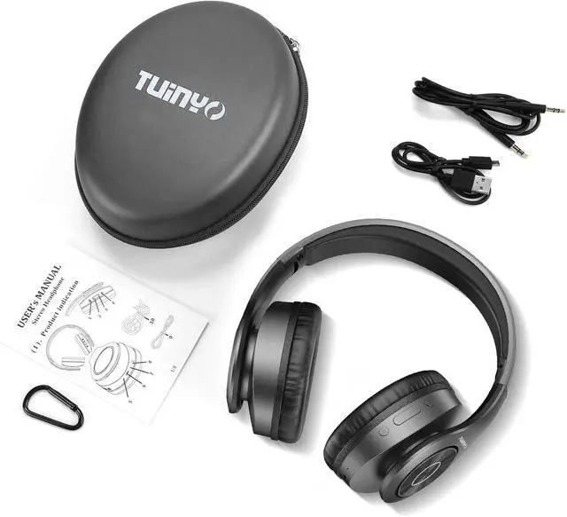 Alt view image 5 of 5 - TUINYO Wireless Headphones Over Ear, Bluetooth Headphones with Microphone, Foldable Stereo Wireless Headsetfor Travel Work TV PC Cellphone-Black