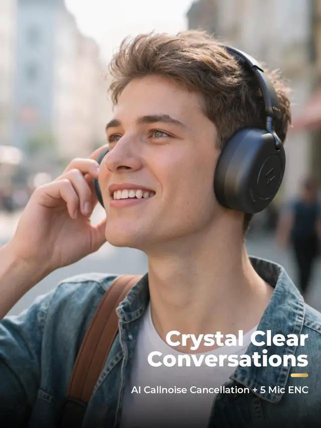 Alt view image 4 of 7 - havit H655BT Hybrid Active Noise Cancelling Headphones for Airplane Travel, Wireless Over Ear Bluetooth Headphones, 76H Playtime, Hi-Res Audio, Super Bass via App, 5 Mic for Noise Cancelling