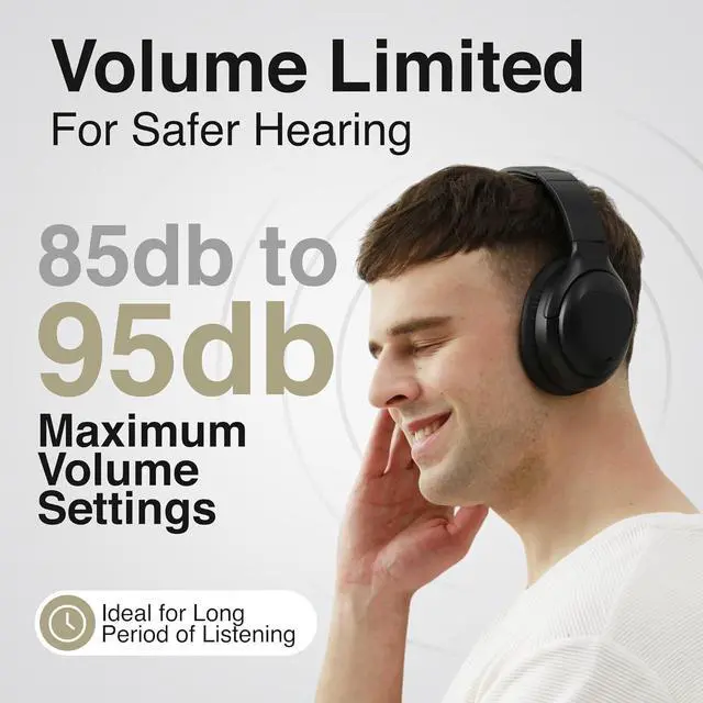 Alt view image 2 of 7 - Puro Sound Labs PuroPro Hybrid Active Noise Cancelling Headphones, Volume Limiting, Hi-Res Audio, 32h Playtime, Wireless Over Ear Headphones with Mic, Comfortable Fit, Ideal for Travel & Work Black