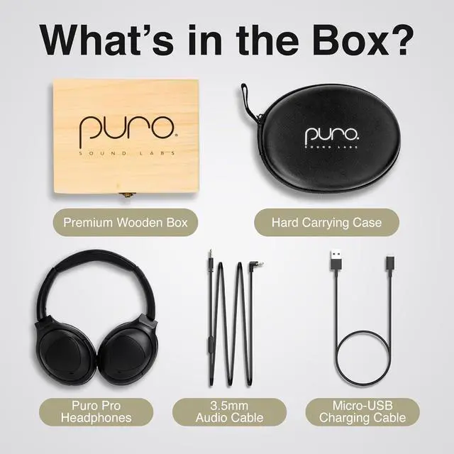 Alt view image 7 of 7 - Puro Sound Labs PuroPro Hybrid Active Noise Cancelling Headphones, Volume Limiting, Hi-Res Audio, 32h Playtime, Wireless Over Ear Headphones with Mic, Comfortable Fit, Ideal for Travel & Work Black