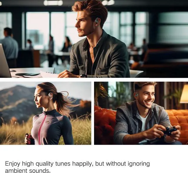 Alt view image 6 of 6 - TUINYO Open Ear Headphones, True Wireless Earbuds with Bluetooth V5.4Fast Charging,35Hrs Playtime, Waterproof for Sports, Driving, Office-Rose