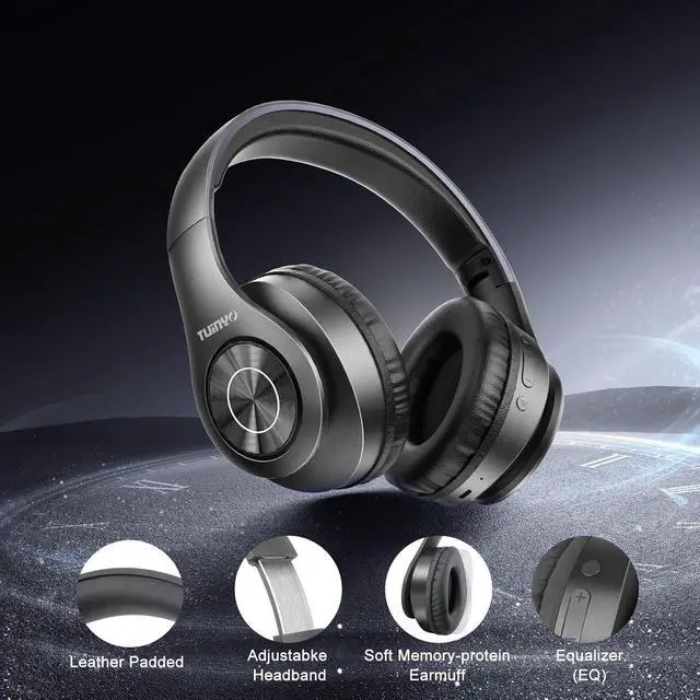 Alt view image 4 of 5 - TUINYO Wireless Headphones Over Ear, Bluetooth Headphones with Microphone, Foldable Stereo Wireless Headsetfor Travel Work TV PC Cellphone-Black
