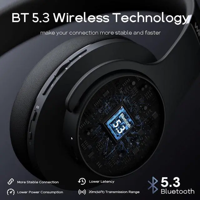 Alt view image 4 of 7 - DOQAUS Bluetooth Headphones Over Ear Wireless Headphone, 90H Playtime and 3EQ Modes with Mic, HiFi Stereo Sound, Deep Bass, Memory Foam Cups, for Phone PC Travel Home Office