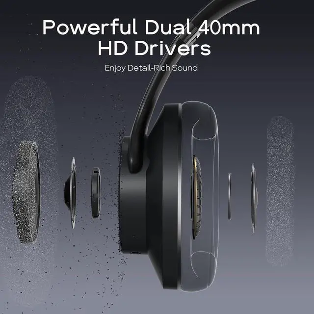 Alt view image 5 of 7 - DOQAUS Bluetooth Headphones Over Ear Wireless Headphone, 90H Playtime and 3EQ Modes with Mic, HiFi Stereo Sound, Deep Bass, Memory Foam Cups, for Phone PC Travel Home Office
