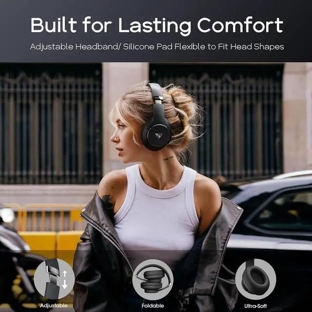 Alt view image 6 of 7 - DOQAUS Bluetooth Headphones Over Ear Wireless Headphone, 90H Playtime and 3EQ Modes with Mic, HiFi Stereo Sound, Deep Bass, Memory Foam Cups, for Phone PC Travel Home Office
