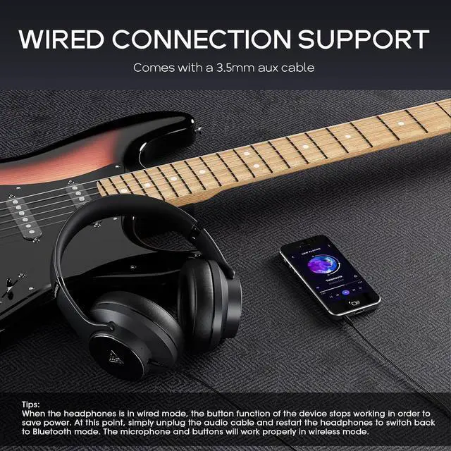 Alt view image 7 of 7 - DOQAUS Bluetooth Headphones Over Ear Wireless Headphone, 90H Playtime and 3EQ Modes with Mic, HiFi Stereo Sound, Deep Bass, Memory Foam Cups, for Phone PC Travel Home Office