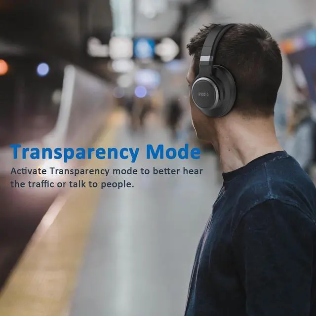 Alt view image 4 of 6 - KVIDIO Active Noise Cancelling Headphones, 70 Hours Playtime Bluetooth Headphones Wireless with Microphone, Transparency Mode, Deep Bass and Hi-Fi Stereo Sound Over Ear for Travel Office