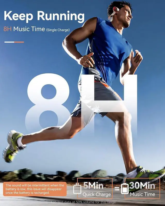 Alt view image 3 of 7 - Open Ear Sport Headphones, Wireless Bone Conduction Earphones, Built-in 32GB MP3,with Mic, IP68, Sweat & Water Resistant, Up to 8 Hours Battery, Bluetooth 5.3,for Running,Workouts