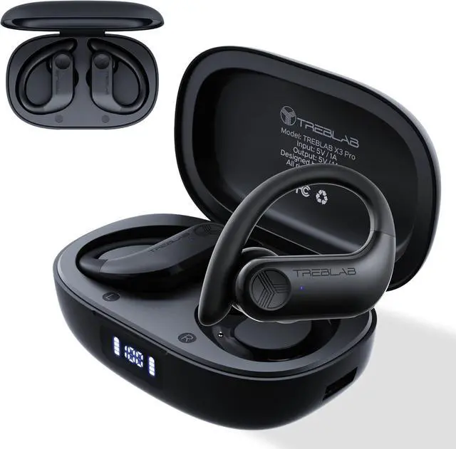 Main image of TREBLAB X3 Pro - Workout True Wireless Earbuds, Comfortable Earhooks, Bluetooth 5.3, Punchy Bass, Noise Isolation, 145H Playtime, IPX5 Waterproof, Sweatproof, 2 Mics for Calls, Sport Bluetooth Earbuds