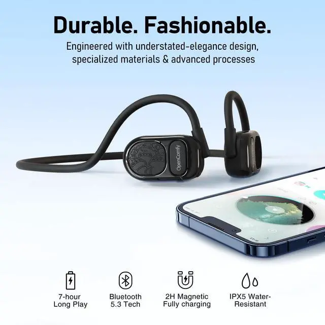 Alt view image 7 of 7 - OpenComfy CF201 Wireless Headphones for Running - Bluetooth Open-Ear Headphones for Sports Gym Workout - Superior Sound, Ultimate Comfor, Secure Fit, Ambient Awarenes. Black