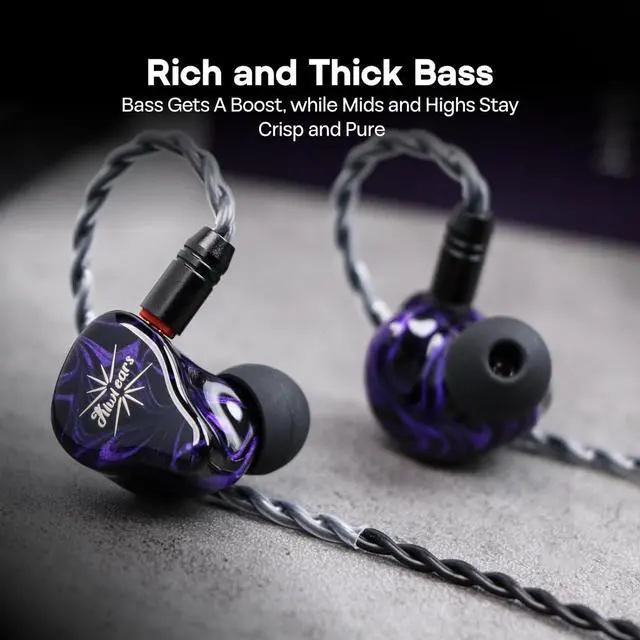 Alt view image 3 of 7 - Linsoul Kiwi Ears Quartet 2DD+2BA Hybrid In-Ear Monitor, HiFi Earphones with Hand-crafted Resin Shell, Detachable OFC Silver-plated IEM Cable for Audiophile Musician DJ Studio Gaming (Purple, Quartet)
