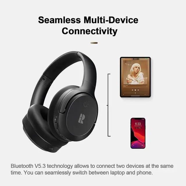 Alt view image 7 of 7 - Bluetooth Headphones, Hybrid Active Noise Cancelling Wireless Headphones Over Ear with Microphone, Up to 140H Playtime, Transparency Mode, Deep Bass, Clear Calls, Comfort fit for Travel, Home Office