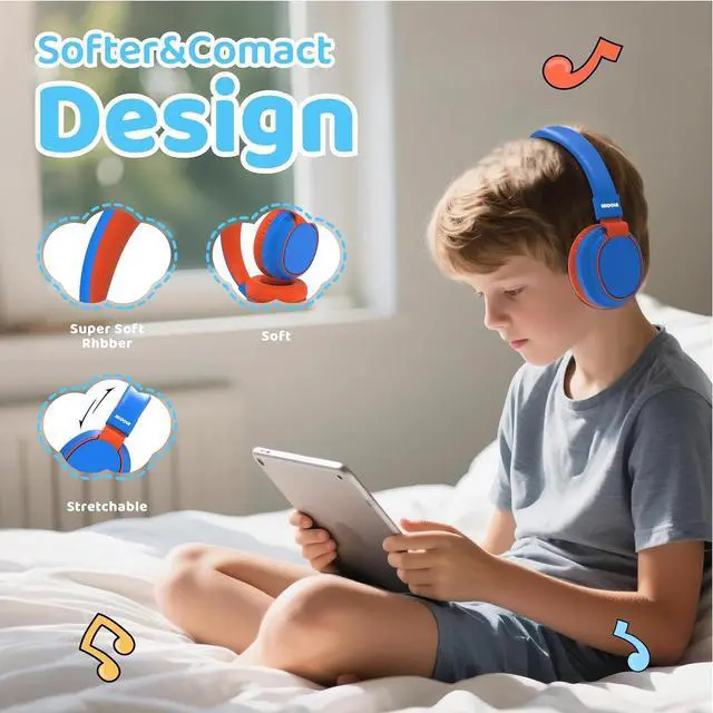 Alt view image 3 of 7 - MIDOLA Kids Headphones Wireless Bluetooth 5.4 68H Play Time Volume Limit 85/94dB Over-Ear Foldable Headset,Type-C Fast Charging,with Wired Aux Mic for Toddler Boy Girl Pad Tablet Blue