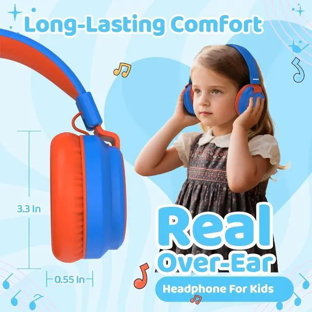 Alt view image 6 of 7 - MIDOLA Kids Headphones Wireless Bluetooth 5.4 68H Play Time Volume Limit 85/94dB Over-Ear Foldable Headset,Type-C Fast Charging,with Wired Aux Mic for Toddler Boy Girl Pad Tablet Blue