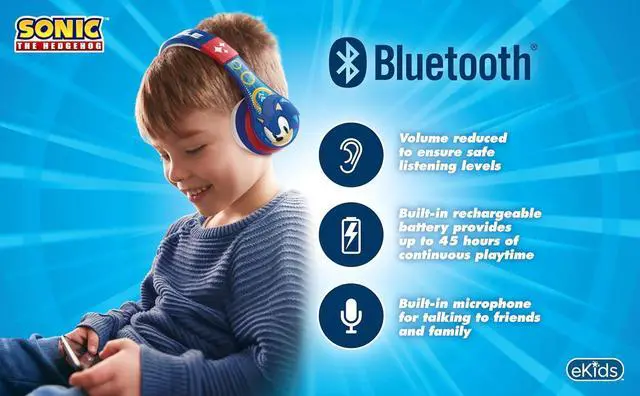 Alt view image 3 of 7 - eKids Sonic The Hedgehog Bluetooth Headphones for Kids, Wireless Headphones with Microphone Includes Aux Cord, Volume Reduced Kids Earphones for School, Home, or Travel