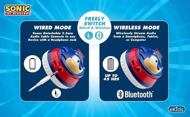 Alt view image 5 of 7 - eKids Sonic The Hedgehog Bluetooth Headphones for Kids, Wireless Headphones with Microphone Includes Aux Cord, Volume Reduced Kids Earphones for School, Home, or Travel