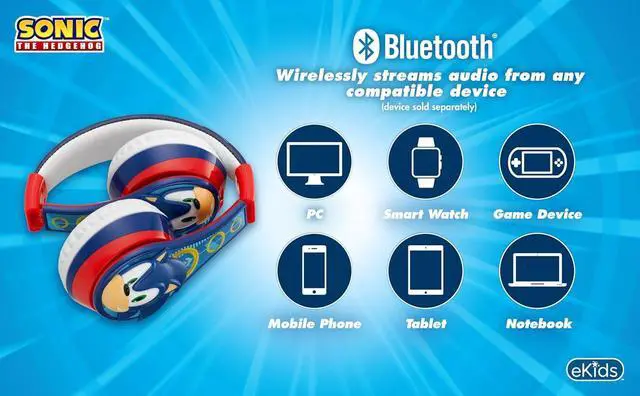 Alt view image 7 of 7 - eKids Sonic The Hedgehog Bluetooth Headphones for Kids, Wireless Headphones with Microphone Includes Aux Cord, Volume Reduced Kids Earphones for School, Home, or Travel
