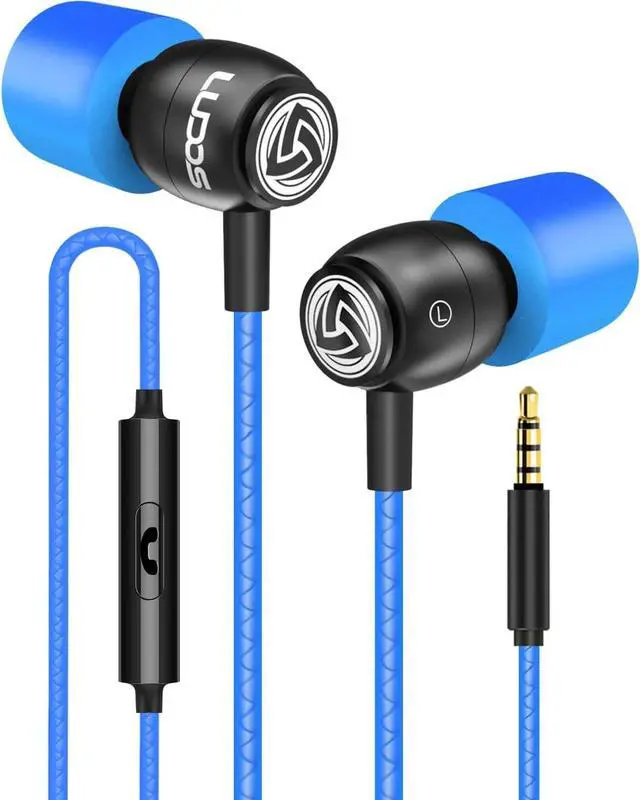 Main image of LUDOS Clamor Wired Earbuds in-Ear Headphones, 5 Years Warranty, Earphones with Microphone, Noise Isolating Ear Buds, Memory Foam for iPhone, Samsung, School Students, Kids, Women, Small Ears - Blue