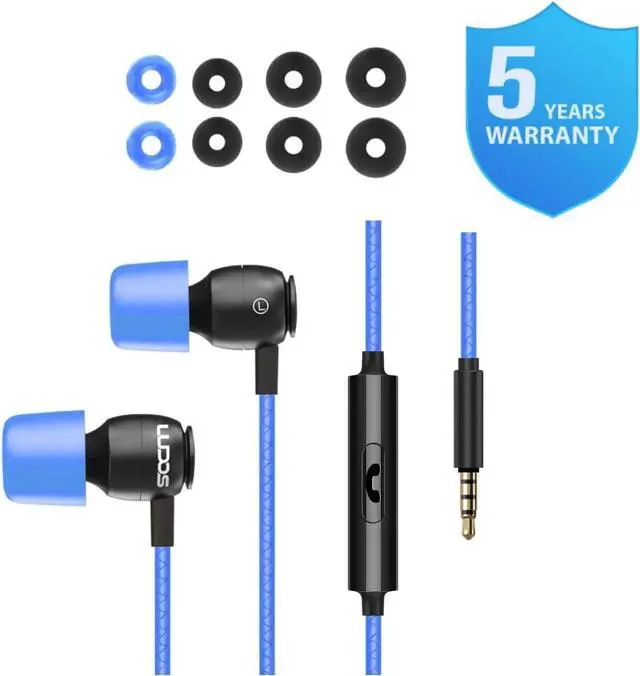 Alt view image 7 of 7 - LUDOS Clamor Wired Earbuds in-Ear Headphones, 5 Years Warranty, Earphones with Microphone, Noise Isolating Ear Buds, Memory Foam for iPhone, Samsung, School Students, Kids, Women, Small Ears - Blue