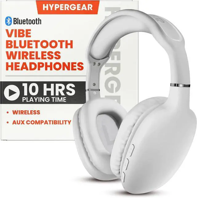 Main image of HyperGear Wireless Headphones Bluetooth White- Noise Isolation Headphones Wireless Over The Ear Head Phones, Gym Headset Built-in Mic Controls Square Foam Cups Foldable Headphone for Women and Men