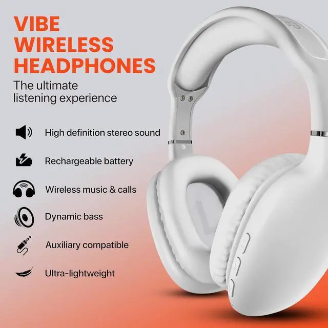 Alt view image 2 of 7 - HyperGear Wireless Headphones Bluetooth White- Noise Isolation Headphones Wireless Over The Ear Head Phones, Gym Headset Built-in Mic Controls Square Foam Cups Foldable Headphone for Women and Men
